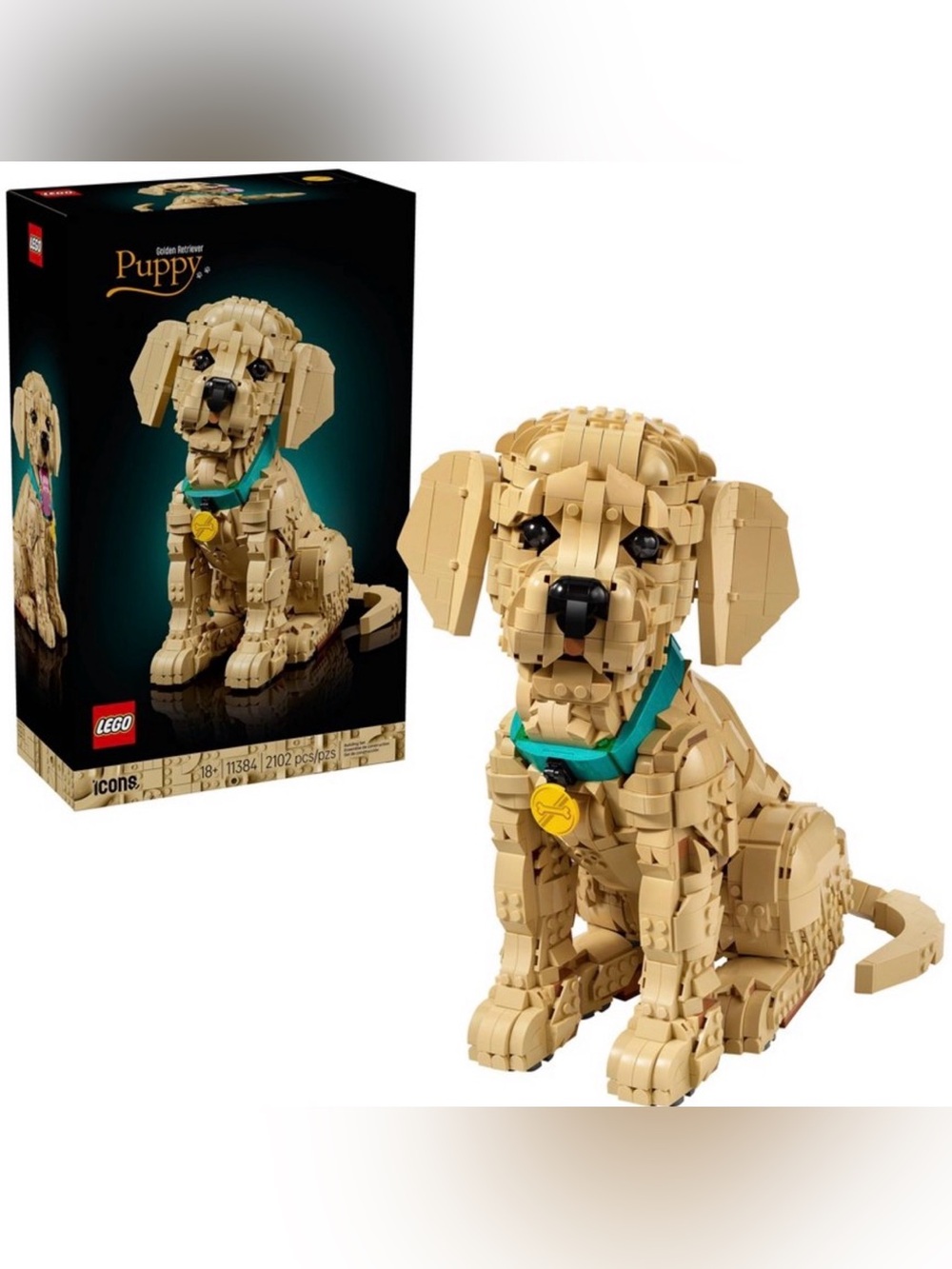 LEGO Golden Retriever Puppy Model in Tan with Teal Collar
